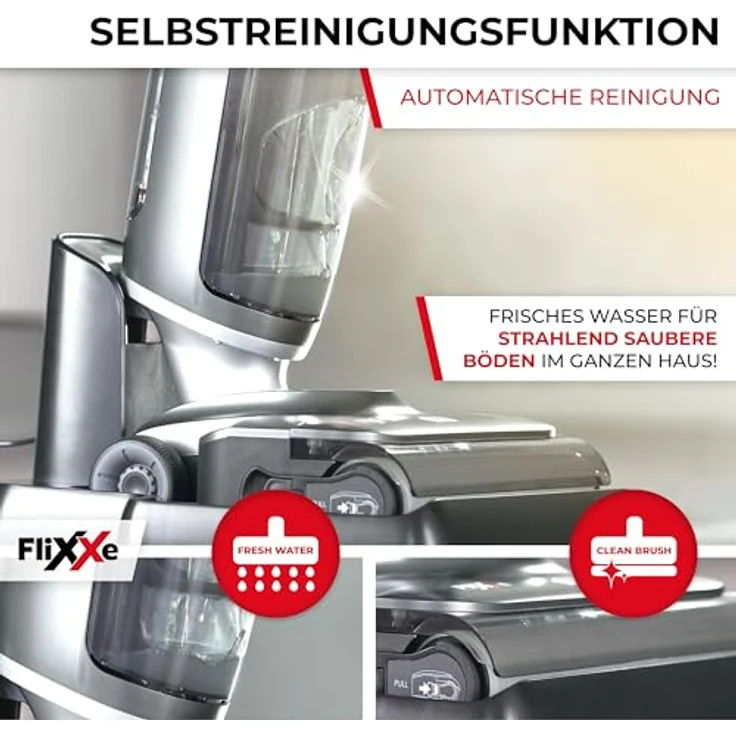Flixxe X3 Premium 2-in-1 Nass-Trockensauger, kabellos, 200W Leistung, 40 Min Laufzeit, Selbstreinigung, X-Sense Technologie, beidseitige Kantenreinigung, grau, inkl. 2 Liter Reinigungslösung – Bild 5