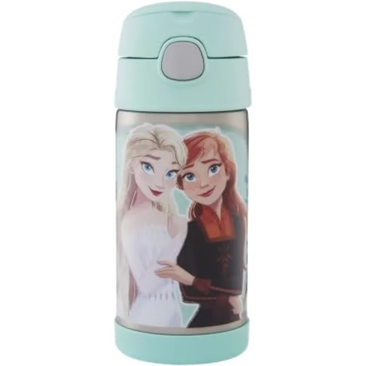 Thermos kids FUNTAINER STRAW BOTTLE DISNEY 0,35 l, Frozen II, Edelstahl Thermoflasche mit Trinkhalm, 12h kalt, spülmaschinenfest, dicht ohne Kohlensäure - Disney Flasche für Kita, Schule