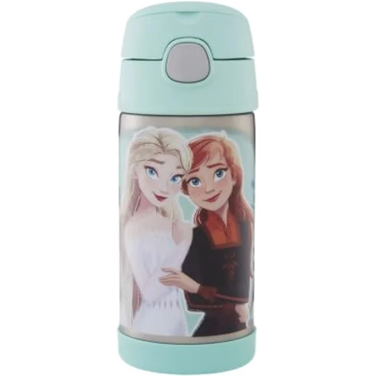 Thermos kids FUNTAINER STRAW BOTTLE DISNEY 0,35 l, Frozen II, Edelstahl Thermoflasche mit Trinkhalm, 12h kalt, spülmaschinenfest, dicht ohne Kohlensäure - Disney Flasche für Kita, Schule – Bild 1
