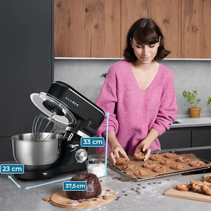 KLAMER Küchenmaschine Classic 1400 W, 5,5 L Edelstahlschüssel, Knet-, Rühr- & Schneebesenaufsatz, Timer & LED-Display, stabile Saugnapffüße, ideal für Brot-, Kuchen- & Pizzateig – Bild 2
