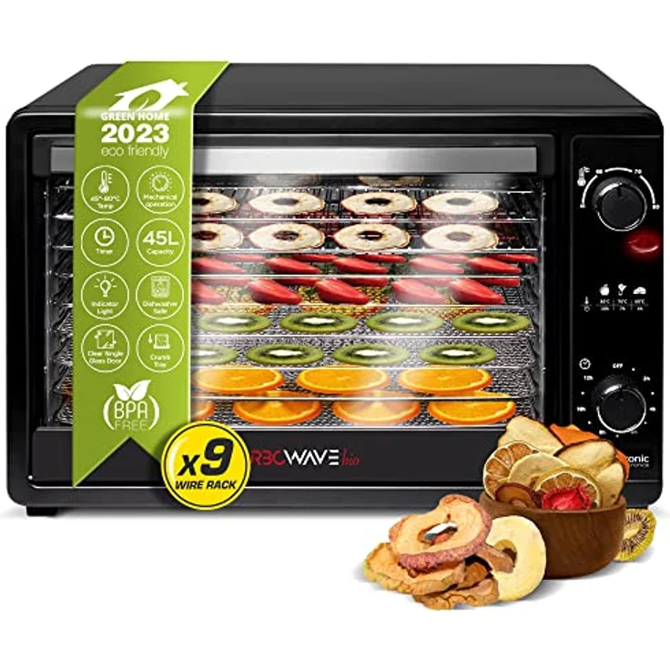 TurboTronic TurboWave BIO Dörrgerät, 9 Ebenen, 650 Watt, schwarz, Metall – Bild 2