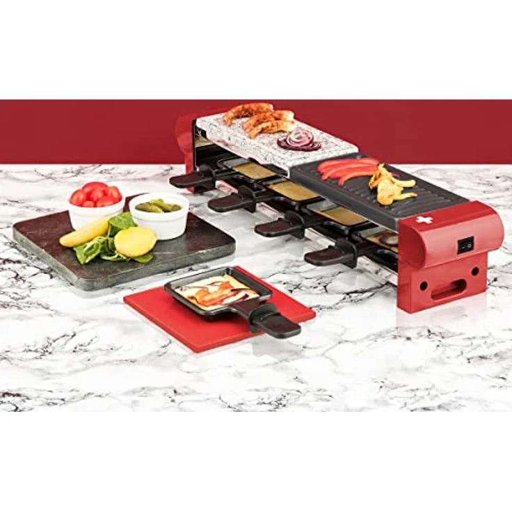 H.Koenig RP4 Raclette-Gerät - 4 Personen - Steingrill und Grillplatte - inkl. Pfännchen - 600 W - rot – Bild 6