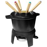 Osoltus Fondue | Käsefondue | Fleischfondue Set Gusseisen 6 Personen Emaille Schwarz, mit gleichmäßiger Wärmeverteilung und -speicherung
