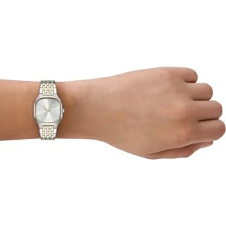 Skagen Mellem Lille Damen Uhr, Quarzwerk mit Edelstahl- und Lederarmband, Gold- und Silberton, 28MM – Bild 5