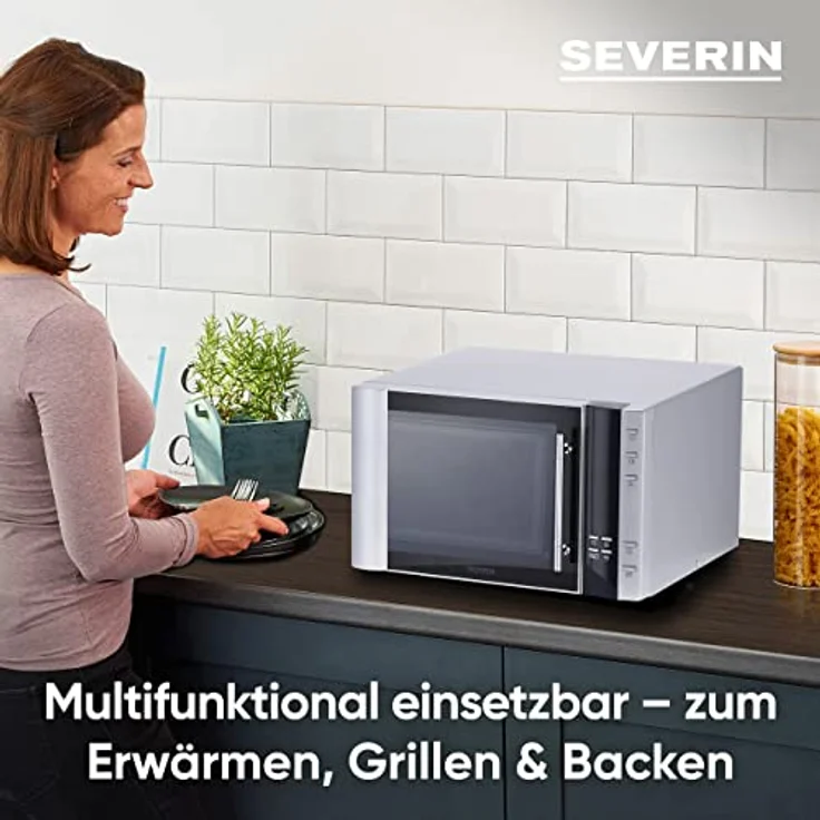 Severin MW 7775 3-in-1 Mikrowelle, 30 Liter Garraum, 900 Watt, mit Grill, Heißluft, Pizzafunktion, grau, schwarz – Bild 3