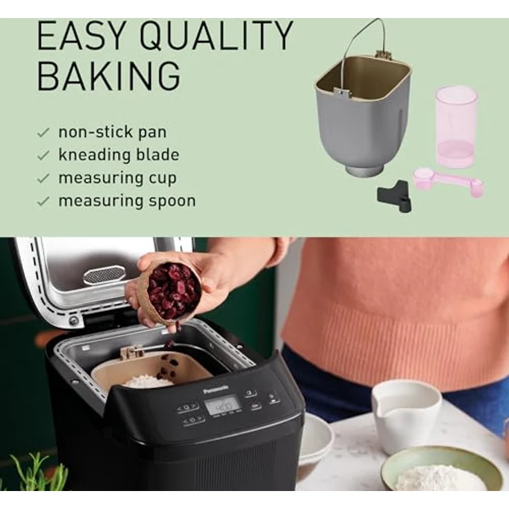Panasonic SD-PN100KXE Brotbackautomat, Kunststoff, 400 Grams, Schwarz - TÄGLICH FRISCHES BROT | DUALE TEMPERATURSENSOREN | HANDWERKLICHES KNETEN | NACHHALTIGES BACKEN | 18 AUTOMATIKPROGRAMME | GLUTENFREIES BACKEN – Bild 3