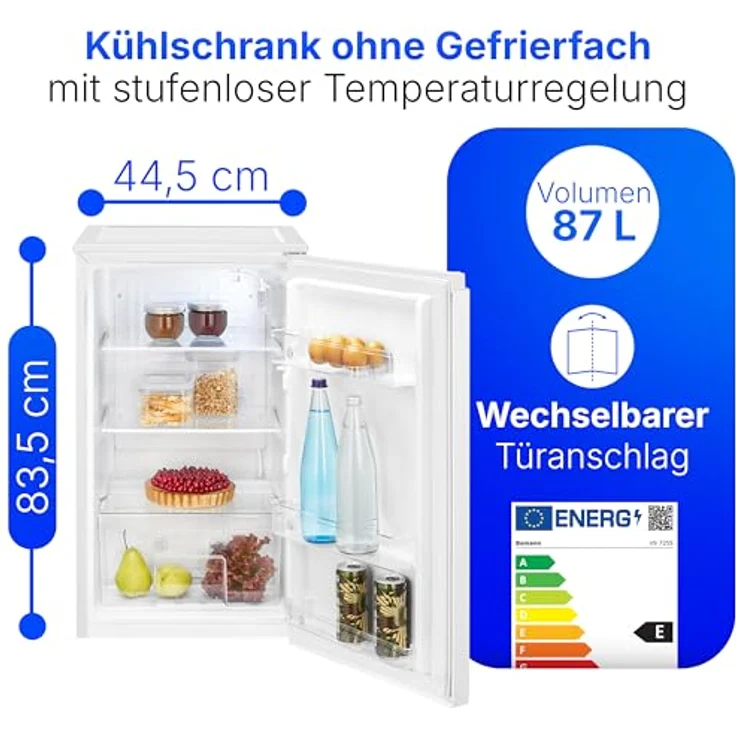 Bomann VS 7255 Kühlschrank, 87l Standgerät in Weiß mit 3 Glasablagen, Gemüsefach und stufenloser Temperaturregelung – Bild 2