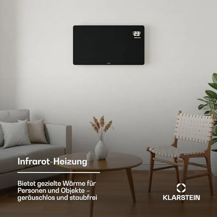 Klarstein Infrarotheizung 480W, Wandmontage & Standgerät mit Thermostat, App-Steuerung, IP43, Glas-Design, Überhitzungsschutz, Schwarz – Bild 5
