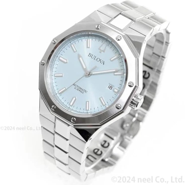 Bulova Herren-Armbanduhr Automatik Classic Stahl/Hellblau 96B462, mit Synthetischem-Saphir Uhrglas und blauem Zifferblatt – Bild 8