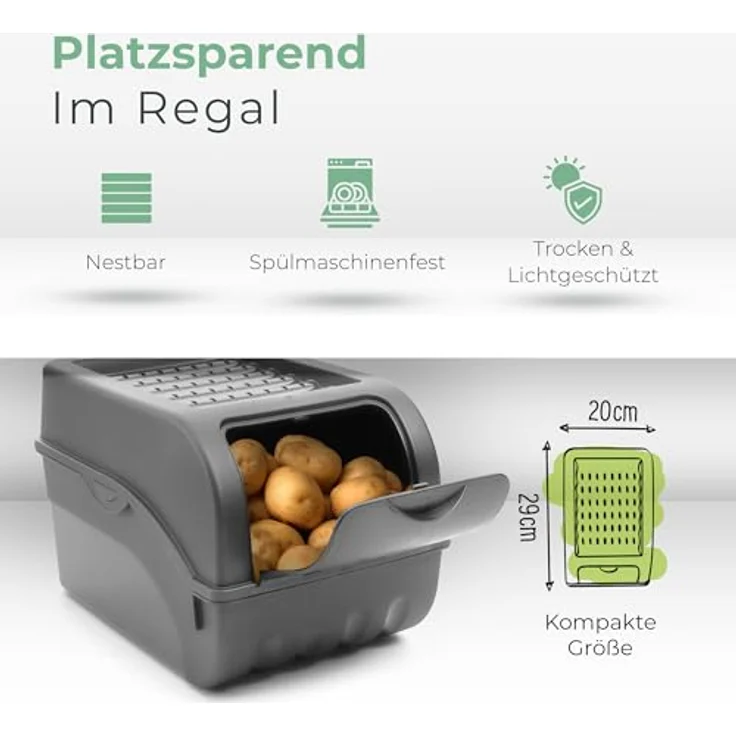 Novaliv Kartoffel Aufbewahrungsbox | 3x klein 3,5L | ANTHRAZIT GRAU | Luftzirkulation für längere Haltbarkeit | Stapelbarer Gemüsebehälter – Bild 3