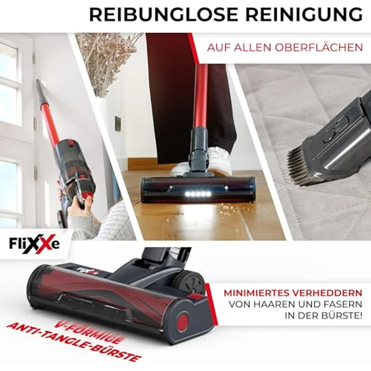 Flixxe T12 Akku-Sauger mit 12 Kammern-Zyklonen-Technologie, echte 29 kPa Saugleistung, 60 Min Laufzeit, X-SCAN-Technologie, LED-Lichtbürste – Leicht 3 kg, wechselbarer Akku, Beutellos, HEPA-Filter – Bild 3