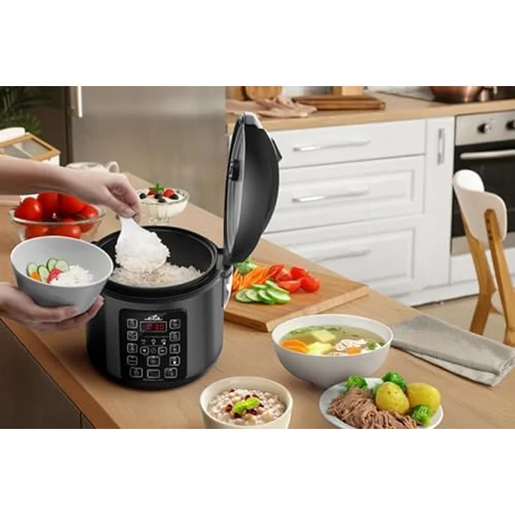 ETA Fornellino, Multifunktionaler Reiskocher 1,5L mit 9 Programmen, LED-Display, Dampfgarer, Slow Cooker, Joghurtbereiter, Antihaftbeschichtet, 500W, Inkl. Zubehör – Bild 3