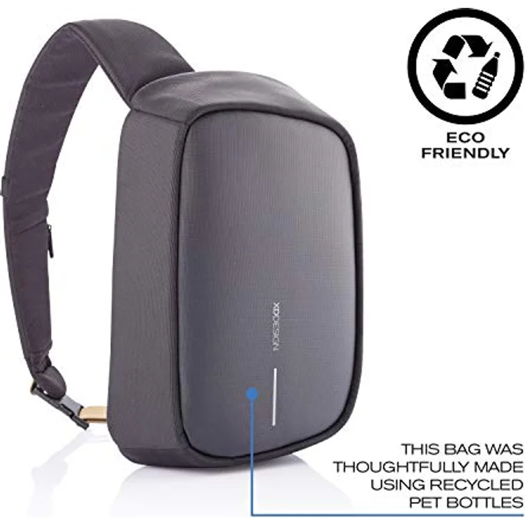 XD Design Bobby Sling Umhängetasche mit RFID-Schutz, 32,5 cm, schwarz aus 100% PET – Bild 9