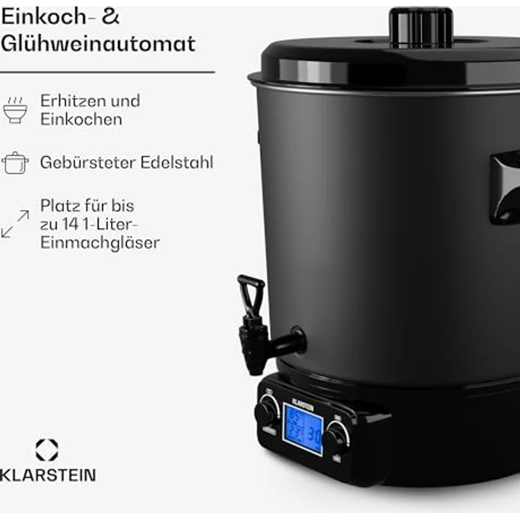 Klarstein Biggie Digital Einkochtopf, 27L Edelstahl, 2000W mit Heizfunktion und Zapfhahn – Bild 3
