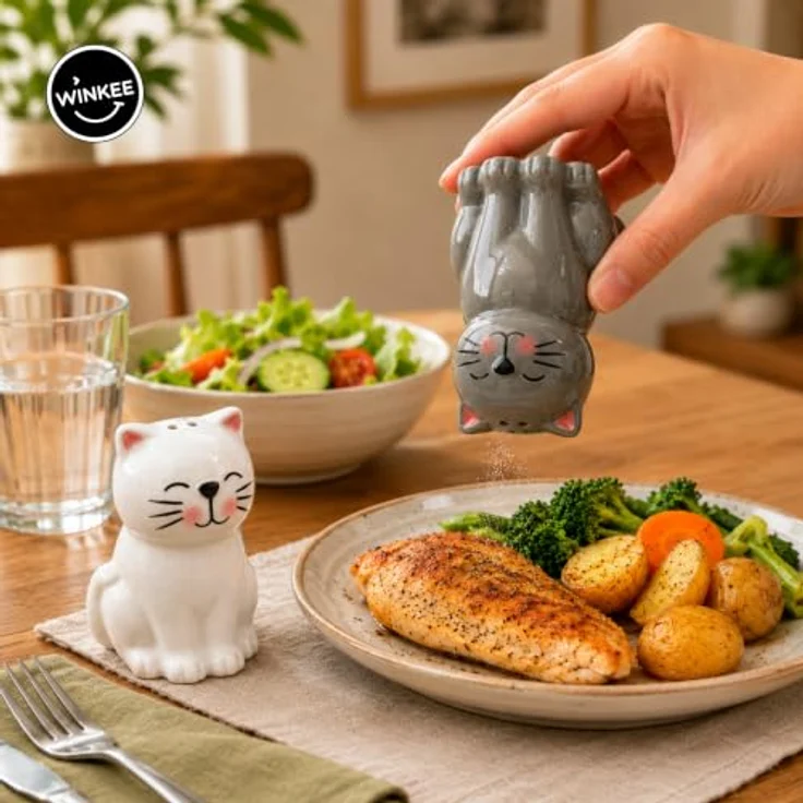 Winkee Salz- und Pfefferstreuer Set Katzen, kreative Keramikdesigns für jeden Tisch – Bild 3