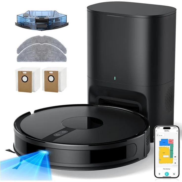 lubluelu Saugroboter B40 Plus, 6500 Pa starke Saugkraft, Wischfunktion, 3L Absaugstation, Lasernavigation, 14 No-Go Zonen, APP Steuerung, ideal für Teppiche und Tierhaare