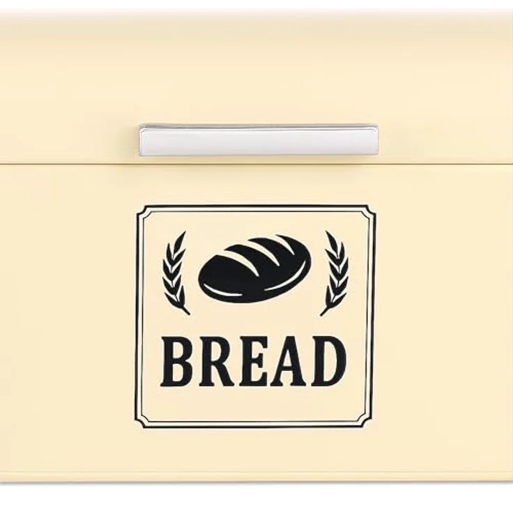 Relaxdays Brotkasten, Brotbox im Retro-Look mit Deckel & Griff, HBT: 15,5x30x18 cm, beige, Metall, platzsparend und pflegeleicht – Bild 5