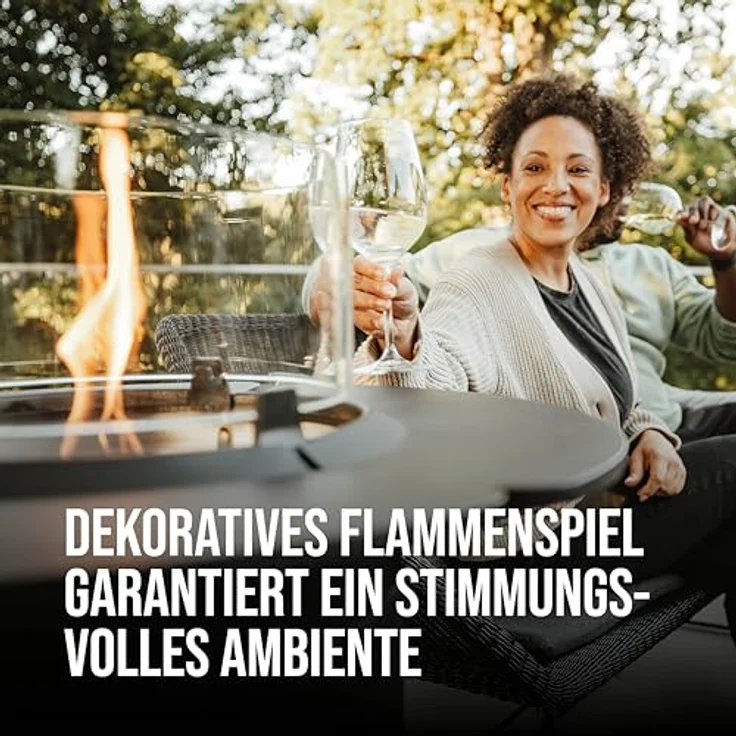 Enders Terrassenfeuer NOVA Table Black M, Gas Terrassenfeuer mit Ambientebeleuchtungen, ECO Green Brenner-Technologie und exzellentem Design, H88cm Ø 62cm, Tischablage, Schwarz #5900 – Bild 2