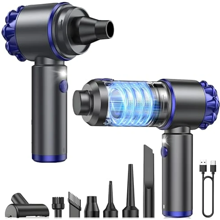 Steinborg® Handstaubsauger Akku 7in1, kabellos mit Blasfunktion, Saugkraft 16000Pa, LED Licht, 7 Aufsätze, ideal für Tierhaare, ultra-leise unter 60 dB