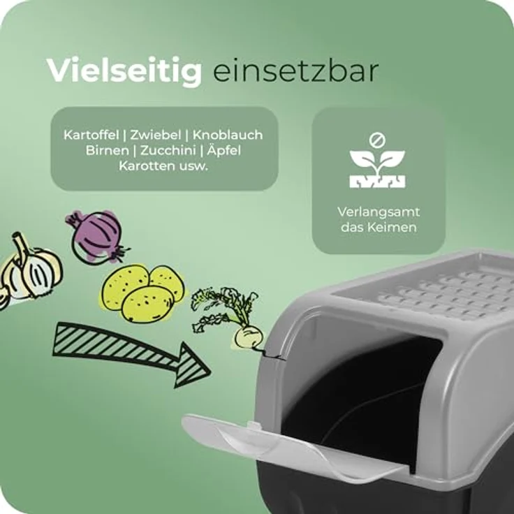 Novaliv Kartoffel Aufbewahrungsbox, 3x mittel 5L, grau, stapelbare Gemüsebox mit Belüftungslöchern für längere Frische – Bild 4