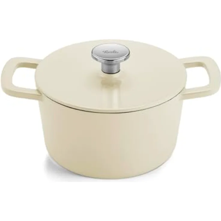 Fissler Moments Collection Emaillierter Gusseisen-Bräter, rund (Ø 20 cm) Cast-Iron Topf, Cocotte AromaStar-Funktion, Induktion – Elfenbeinweiß