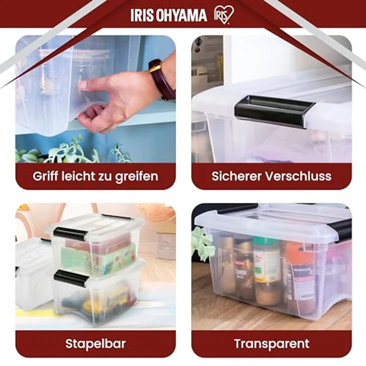 IRIS OHYAMA stapelbare Aufbewahrungsboxen mit Klickverschluss, Plastik, transparent Deckel, 5 L, 3er Set – Bild 6