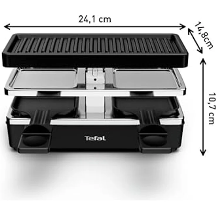 Tefal RE2308 Plug & Share Raclette | 400 Watt | 2 Pfännchen + Grillplatte | Ein--Ausschalter | Antihaftbeschichtung | erweiterbar auf 5 Geräte | abnehmbare Kabel | leichte Reinigung) | Schwarz-Silber – Bild 2