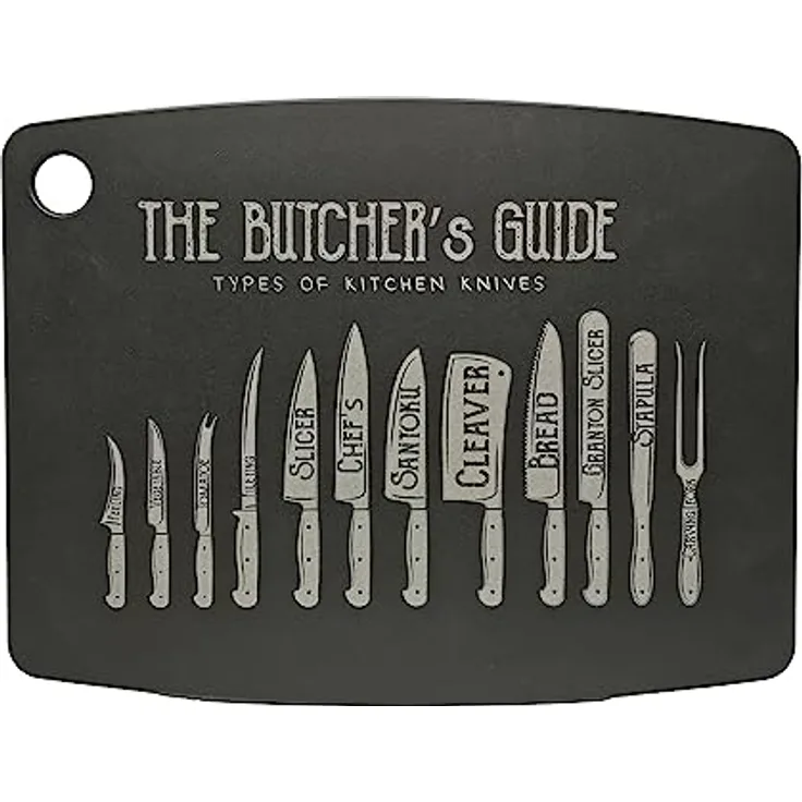 JADE Schneidebrett Gourmet Kitchen Lasergravur "The butchers guide", Zellulose-Laminat, spülmaschinenfest, hygienisch, messerschonend, extrem robust, hitzebeständig bis 176°C, Aufhängeöse, BPA-frei, naturfarben