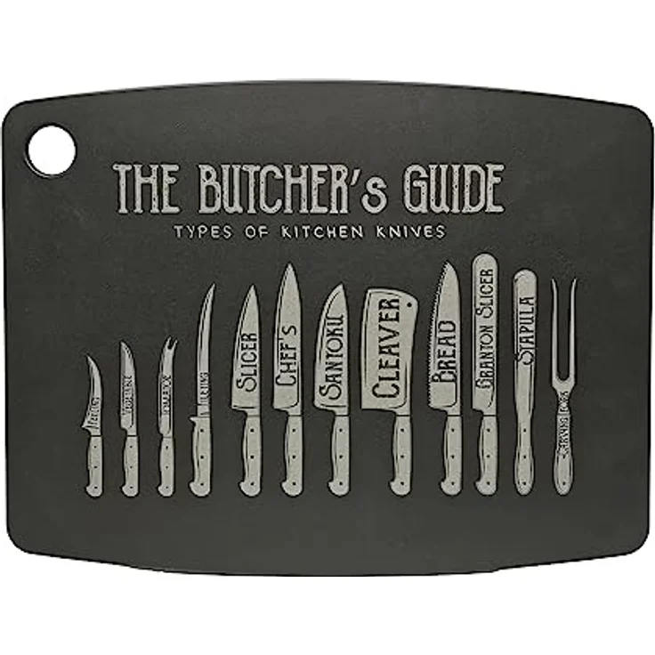 JADE Schneidebrett Gourmet Kitchen Lasergravur "The butchers guide", Zellulose-Laminat, spülmaschinenfest, hygienisch, messerschonend, extrem robust, hitzebeständig bis 176°C, Aufhängeöse, BPA-frei, naturfarben – Bild 1