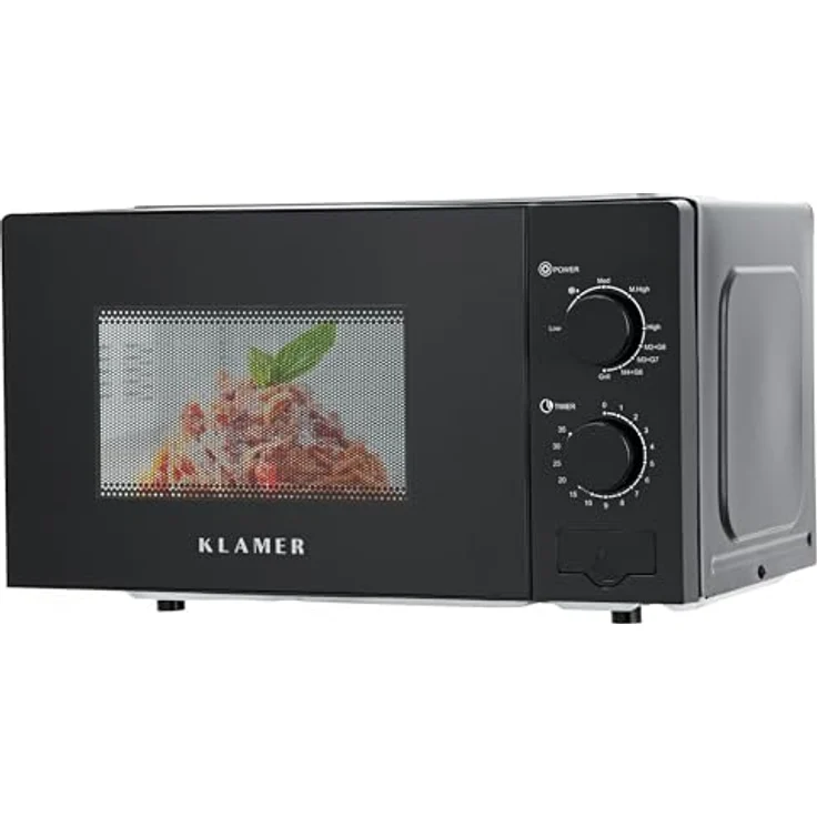 KLAMER Mikrowelle KMW-20, 20 Liter, 700 Watt, 9 Leistungsstufen, Grill- und Auftaufunktion, 35-Minuten-Timer, inkl. Drehteller & Grillrost, schwarz – Bild 1