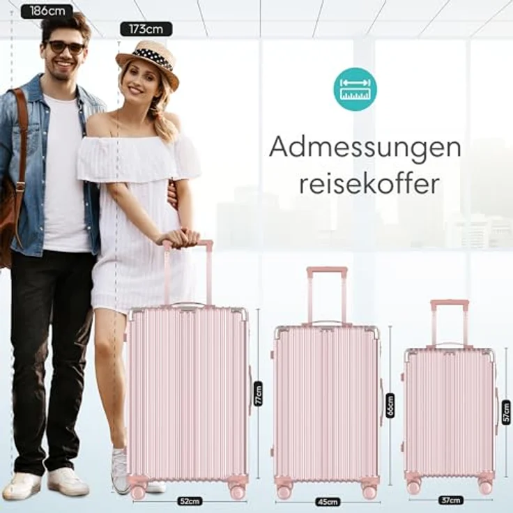 Voyagoux Hartschalenkoffer 113L, groß mit TSA-Schloss, 4x 360° Rollen, ABS, robust und leicht, 75x47x29cm, Roségold – Bild 3