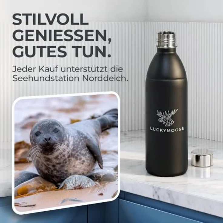 Luckymoose Infinity Edelstahlflasche für Wassersprudler, spülmaschinenfest, 0,75 bis 1,1 Liter, bruchsicher, für SodaStream DUO & TERRA – Bild 5