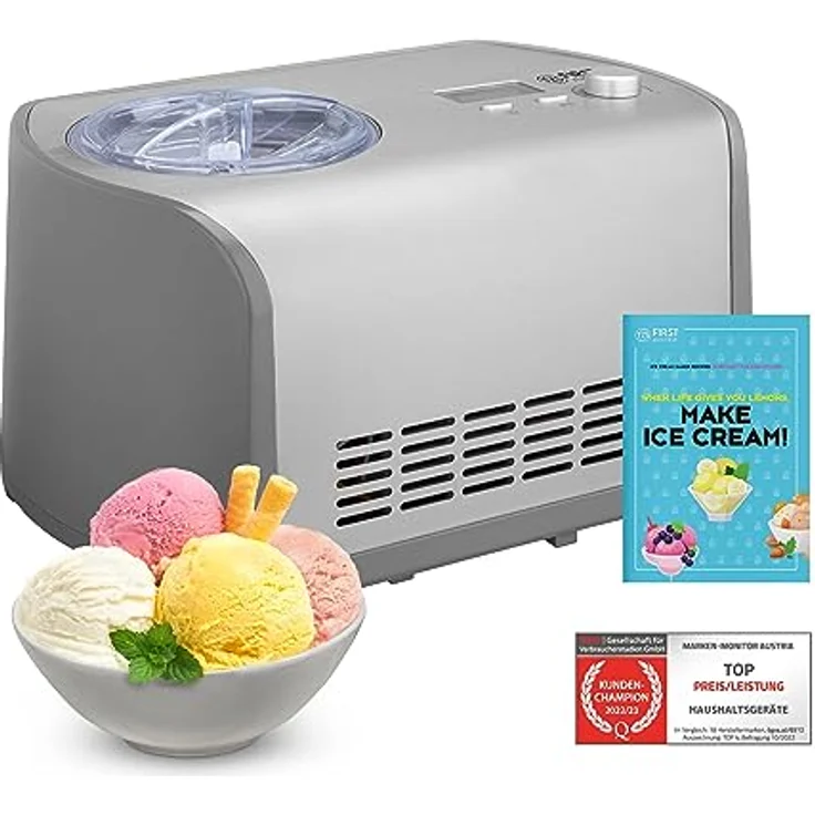 TZS First Austria Eismaschine mit Kompressor | Ice Cream Maker selbstkühlend mit entnehmbarem 1,2 Liter Edelstahl-Eisbehälter & Deckelöffnung für Zutaten | Eiscreme-Maschine für zuhause – Bild 1