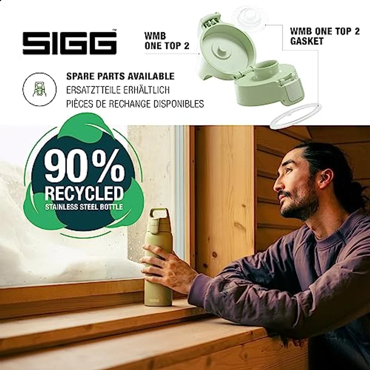 SIGG - Isolierte Trinkflasche - Shield Therm One Eco Green - Für kohlensäurehaltige Getränke geeignet - Auslaufsicher - Spülmaschinenfest - BPA-frei - 90% recycelter Edelstahl - Grün - 1L – Bild 4