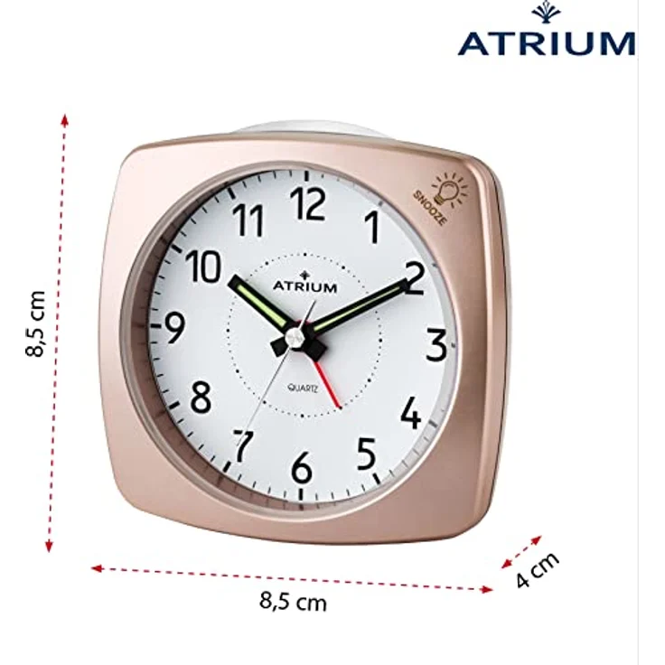 Atrium Wecker Analog Quarz A251-17, geräuschloser Quarzwecker mit Snooze und Beleuchtung, rosé metallic – Bild 4