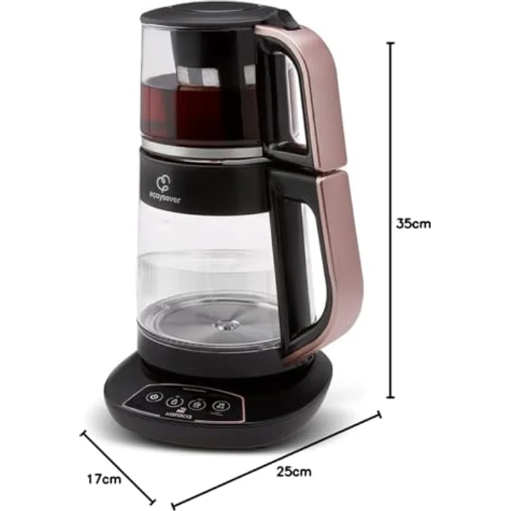 Karaca Caysever Sprechender Teemaschine, Stahl, Rosegold 1700W Teebereiter, Teekocher, Wasserkocher Water Kettle, Türkisch Tee Kanne, 2,3 Liter Volumen, 60 Minuten Frischeanzeige, Sprachfunktion – Bild 3