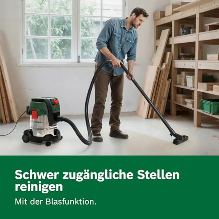 Bosch PAS20-220P, kabelgebundener Nass- und Trockensauger mit 1.200-W-Motor, 220 mbar Saugleistung, 2,2 m Saugschlauch und innovativem Flachfaltenfilter – Bild 3