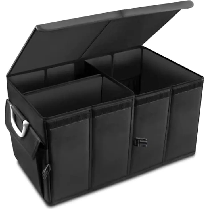 osoltus Kofferraumtasche 60x35x30cm, Organizer mit 3 großen Fächern und flexiblen Zwischenwänden, schwarz
