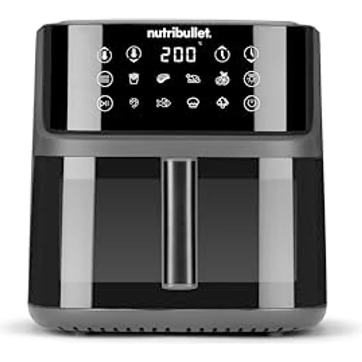 NutriBullet Crisplite Vision NBA0811DG, Luftfritteuse mit 8 l Kapazität, digitale Steuerung 80-200 °C, PFAS-frei, 8 automatische Einstellungen, Mattschwarz, 2000 W, spülmaschinenfester Korb