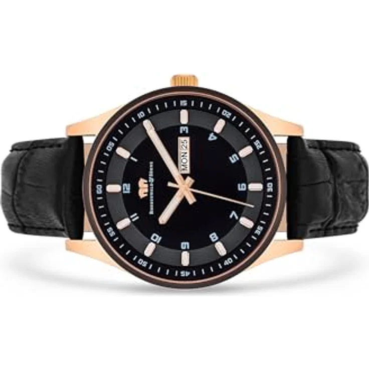 Rhodenwald & Söhne Couragian Herrenuhr Quarzuhr Edelstahl roségold/schwarz 5 ATM - Präzisions-Quarzwerk Echtlederarmband schwarz – Bild 5