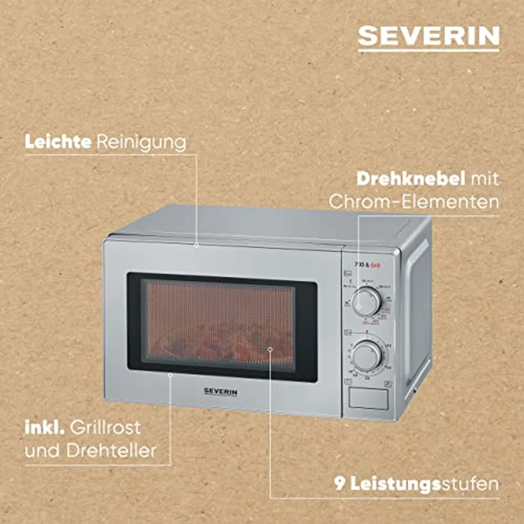 Severin MW 7900 Mikrowelle mit Grillfunktion, Standgerät, 700W, Garraum 20 L, Timer, silber – Bild 4