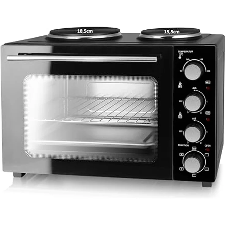 Emerio Multi Backofen MO-125236.4, Camping Küche mit 2 Kochplatten, Pizzaofen, schwarz – Bild 6