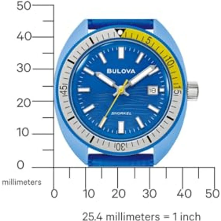 Bulova Quarz Herrenuhr Snorkel Blau 98B445, Gummiarmband mit Dornschließe, keramisches Gehäuse, Kalenderfunktion – Bild 3