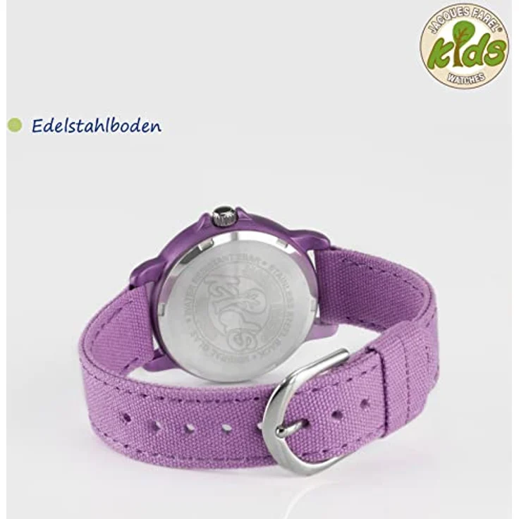 JACQUES FAREL Lernuhr Öko Kinderuhr Mädchen Armbanduhr in Lila Violett aus Bio-Baumwolle, Analog Quarz mit Lernzifferblatt, Nachhaltig ORGT 1112 – Bild 5