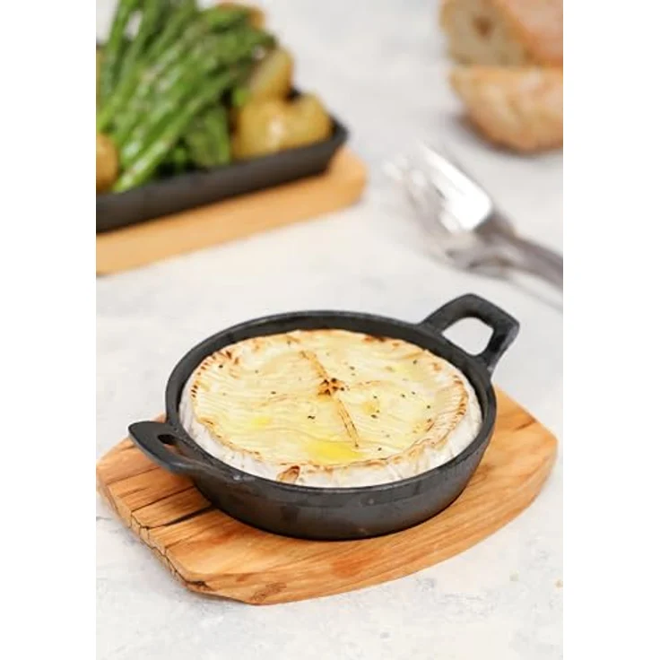 Artesà Miniatur Gusseisentopf mit Holzbrett, induktionsfähig, rund, für Tapas und Gratins, schwarz (6,4 x 4,9") – Bild 2