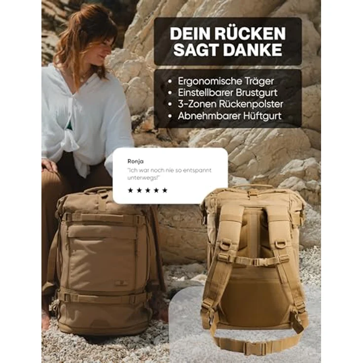 RUGSAK Explorer Reiserucksack Desert Sand – 18-Zoll Laptopfach, Handgepäck, Ergonomisch, Wasserabweisend, Alltag, Reise & Outdoor – Bild 2