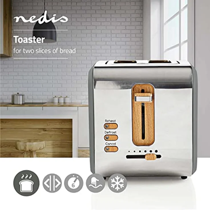 Nedis Toaster, 2 breite Öffnungen, Soft-Touch, grau – Bild 2