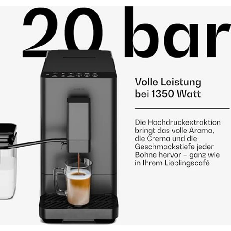 Klarstein Kaffeevollautomat Velaire, 20 Bar, Edelstahlmahlwerk 15 Stufen, LED Touchscreen, 0,75 l Milchsystem, 1,5 l Wassertank, Selbstreinigung, Vollautomat – Bild 6