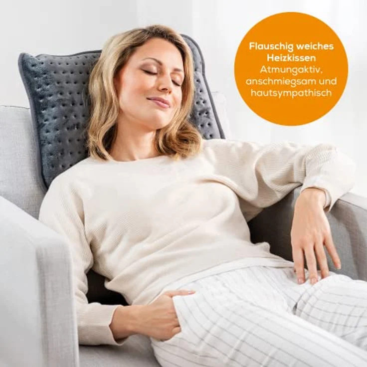 Beurer HK 48 Cosy Sofa-Heizkissen mit Schnellheizung, 3 beleuchtete Temperaturstufen und Abschaltautomatik, extra weiches Wendekissen, mit zusätzlichem Filz-Bezug, grau – Bild 2