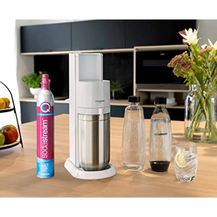 SodaStream Wassersprudler Duo mit CO2-Zylinder, 2X Glasflasche und 2X 1L spülmaschinenfeste Kunststoff-Flasche, Weiß, Höhe: 44 cm – Bild 4
